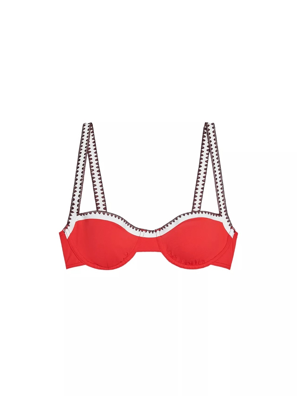 Zara Red Bikini Top & Bottom with Contrast Zigzag Trim